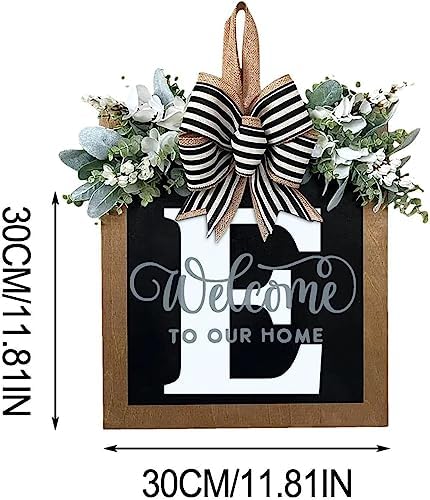 2023 New Surname Front Door Garland Wreath with 26 Letters Welcome Sign