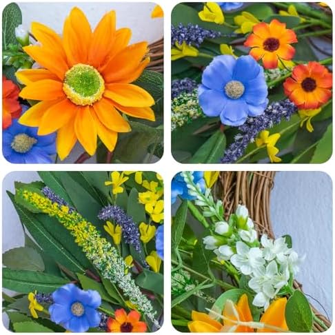 Soomeir Spring Summer Wreath with Daisy and Lavender 24 Inch