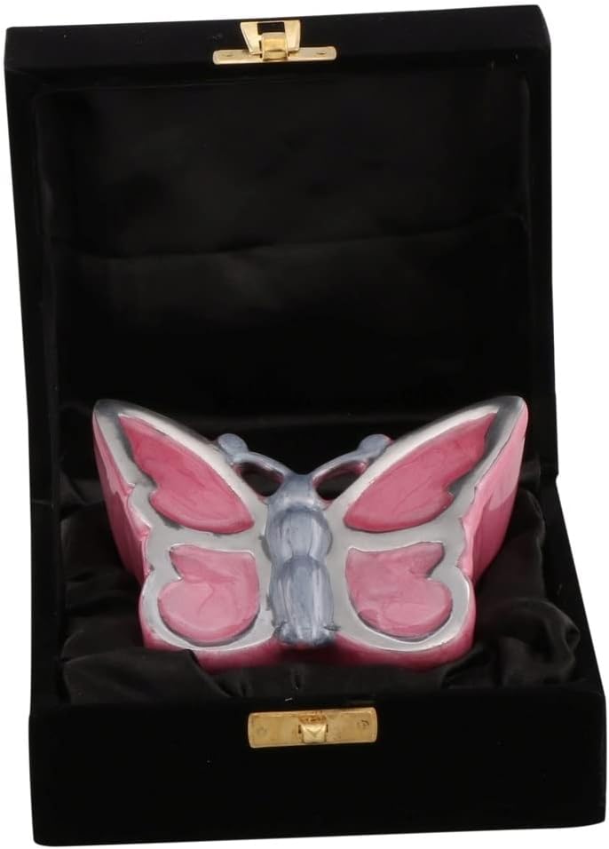 Butterfly Sculpture Cremation Urn - Pink Adult Handcrafted Metal Urn