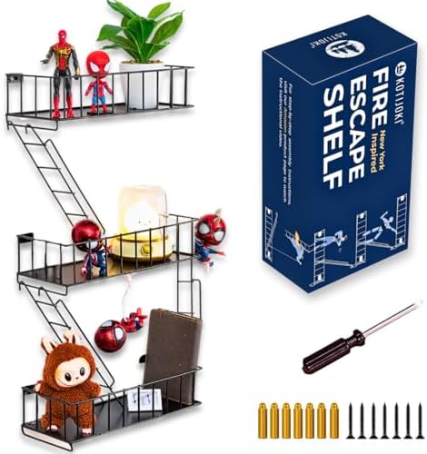 Fire Escape Wall Shelf with 3 Tiers - Black Metal Decor