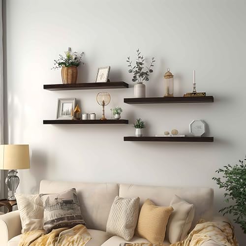 PHPH Wood Floating Shelves Set of 6 17 Inch Brown