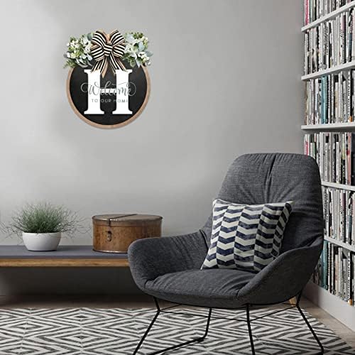 Unique Initial Last Name Round Front Door Wreath with Bow 1