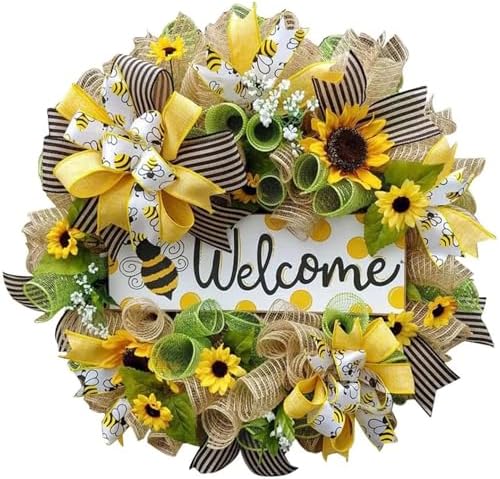 Yellow Sunflower Door Wreath with Bee Swag