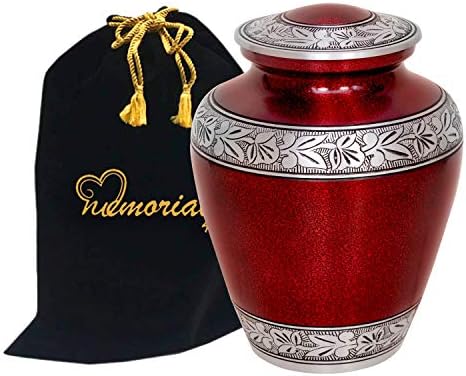 Elite Crimson Cloud and Silver Cremation Urn - Large Adult Urn with Free Bag