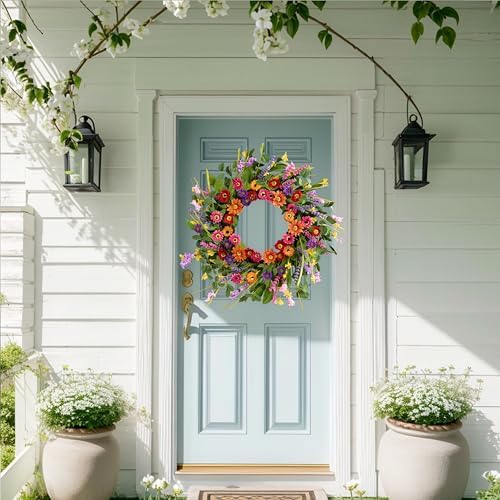 Artificial Spring Wreath 22 Inch Front Door Decor