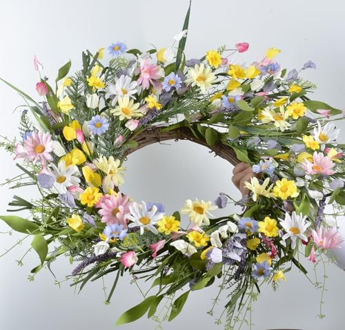 LSKYTOP Artificial Daisy Wreath 24 Inch Front Door Decor