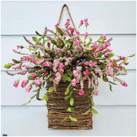 Pink Hydrangea Door Wreath Basket Farmhouse Decor