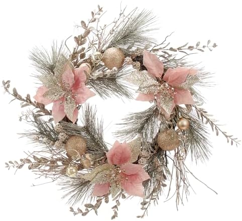 Kurt S Adler 20-Inch Champagne Gold Poinsettia Wreath Set
