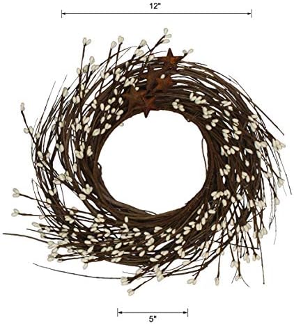 Primitives Rustic Wreath with Barn Stars and Berries 12 Inch Ivory