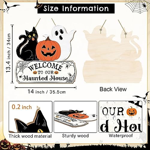 Halloween Door Hanging Sign with Ghost and Pumpkin Design