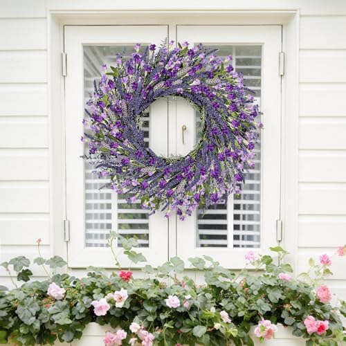 26 Inch Purple Lavender Wreath for Front Door Wedding Farmhouse