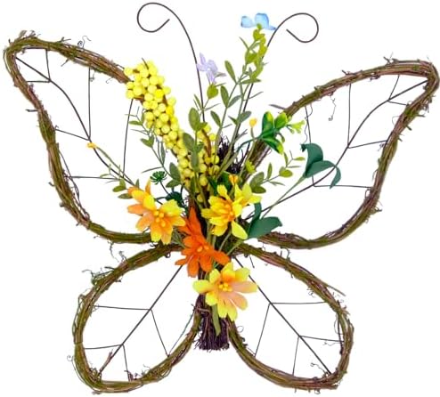 Butterfly Shaped Spring Wreath with Pastel Berries and Flowers