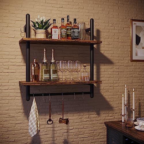 Bestier 24 Inch Floating Kitchen Shelves 2 Tier with 8 Hooks