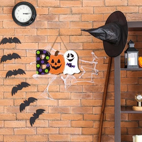 Halloween Wooden Door Hanger with Ghost and Pumpkin Design