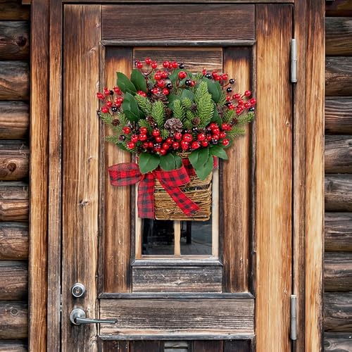 Christmas Door Wreath with Berries and Pine Cones