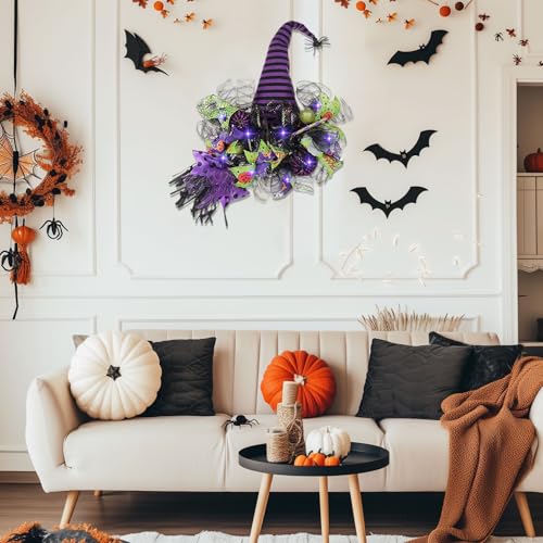 Spooky Halloween Wreath with Purple Lights