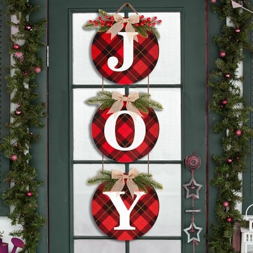 3pcs Buffalo Check Plaid Christmas Wreaths for Front Door