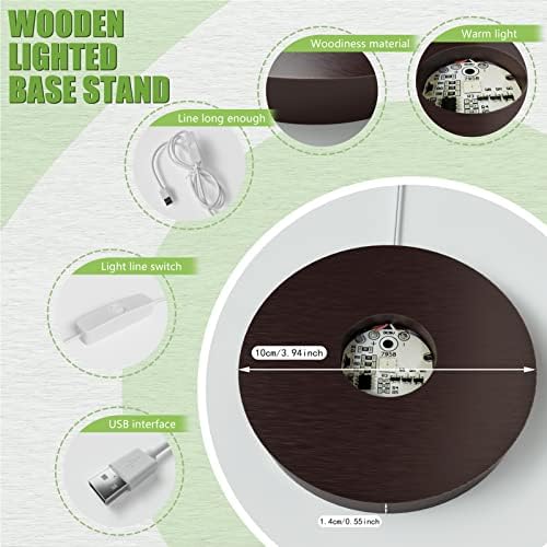Wood LED Light Base for Crystal and Glass Art Display