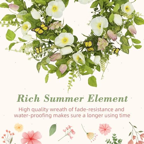 YNYLCHMX 18 Inch Spring Summer Wreath for Front Door