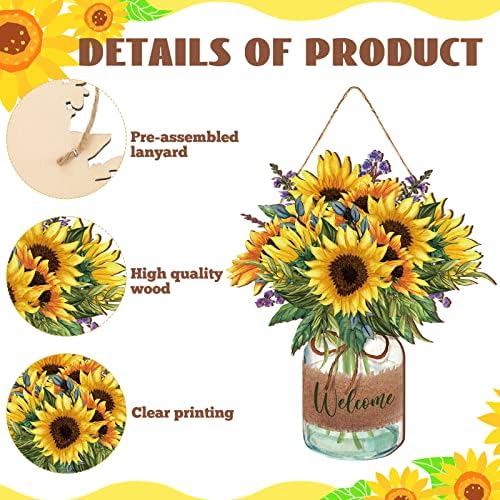 Shellwei Sunflower Welcome Door Sign Wooden Wreath
