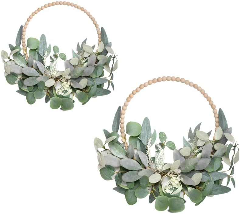 TEMPUS 2Pcs 16 Inch Artificial Eucalyptus Wreaths Handmade