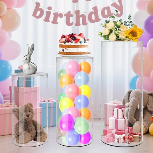 Clear Cylinder Pedestal Stands 3pcs for Party Decor