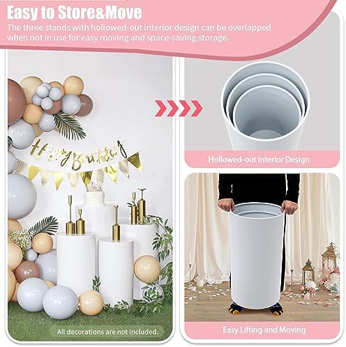 3Pcs Cylinder Pedestal Stand for Party Decor - White