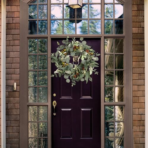 22 Inch Eucalyptus Berry Wreath with Realistic Lambs Ear Leaves