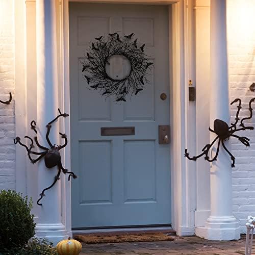 Sggvecsy 177 Inch Black Twig Wreath with Glitter Bats