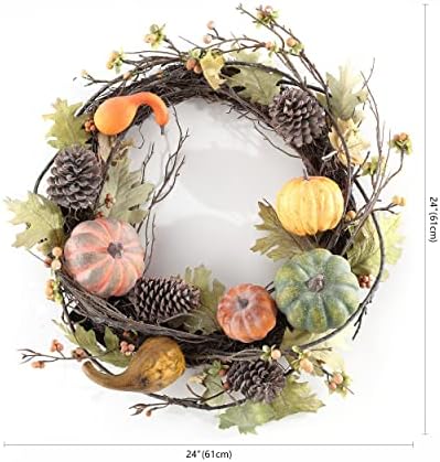 SAFAVIEH 24 Inch Artificial Oak Leaf Wreath with Pumpkins