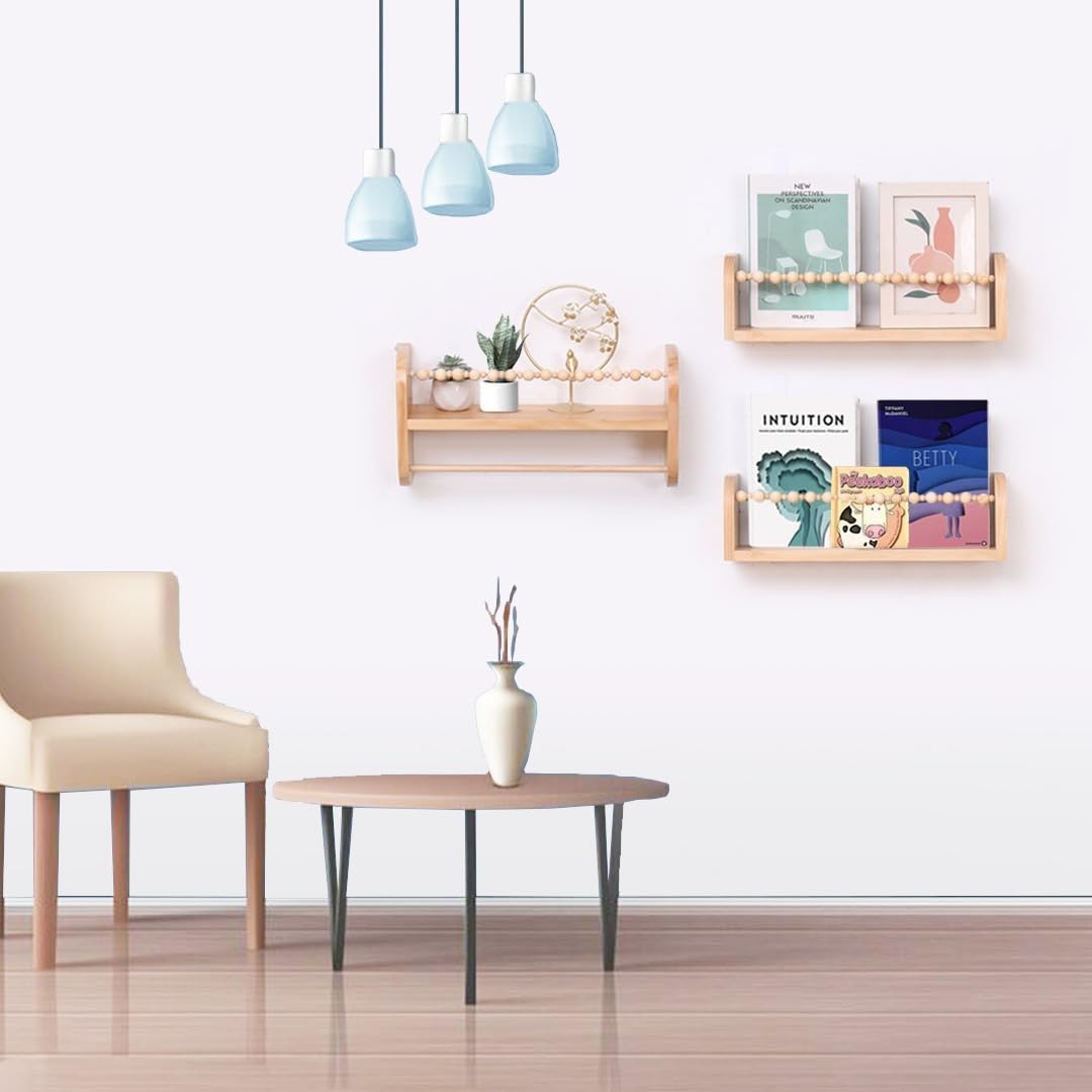 SAGs Store Floating Bookshelves Set of 3 Natural Wood