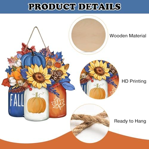 Fall Blue Pumpkin Sunflower Front Door Sign
