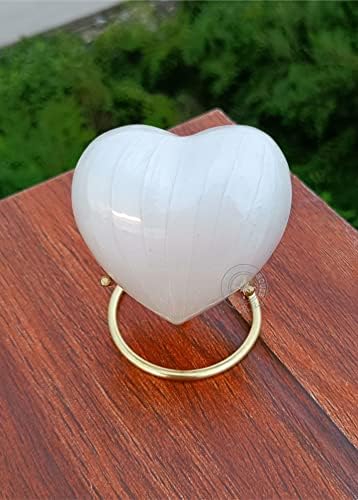 White Cremation Urn Heart with Brass Stand and Black Box