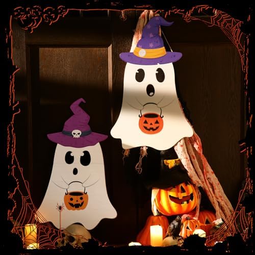 Shellwei 2 Pcs Halloween Welcome Sign Ghost Door Decoration