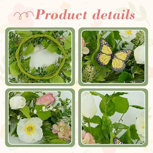 YNYLCHMX 18 Inch Spring Summer Wreath for Front Door
