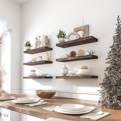 PHPH Wood Floating Shelves Set of 6 17 Inch Brown