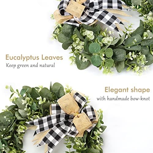 Dremisland Buffalo Plaid Wreath 16 Inch Artificial Eucalyptus Wreath with Plaid Bow