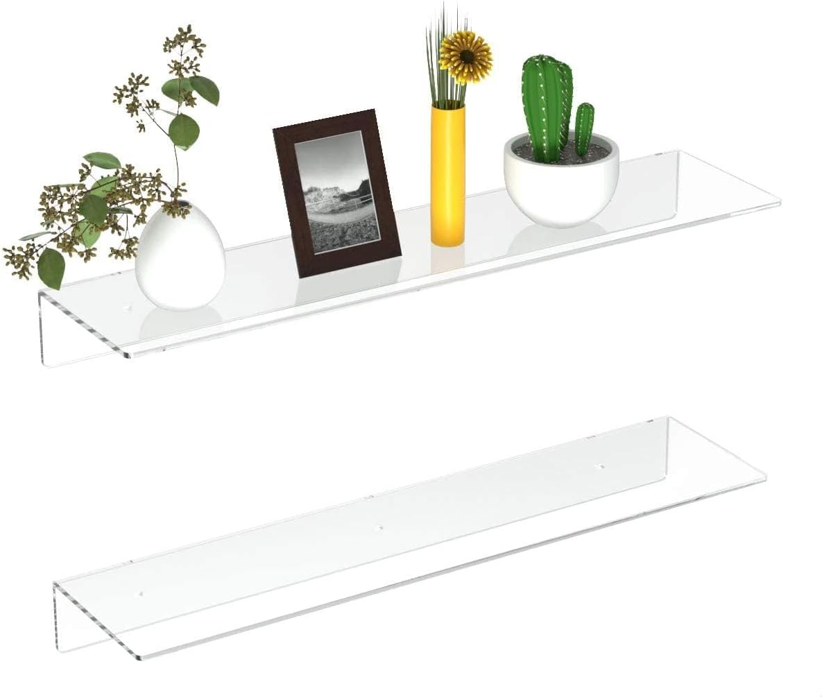 FEMELI 2PCS 24 Clear Acrylic Floating Shelves for Wall Mounting