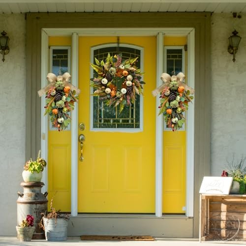 Harvest Teardrop Fall Wreath Decor with Pumpkins and Leaves