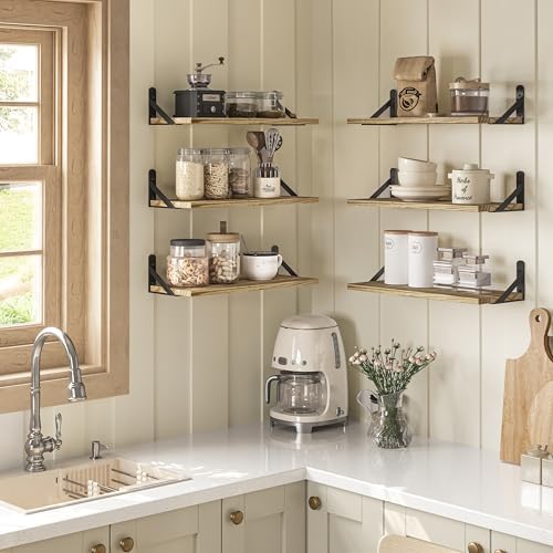 YGEOMER 165 Inch Floating Shelves Set of 6 Light Brown 1