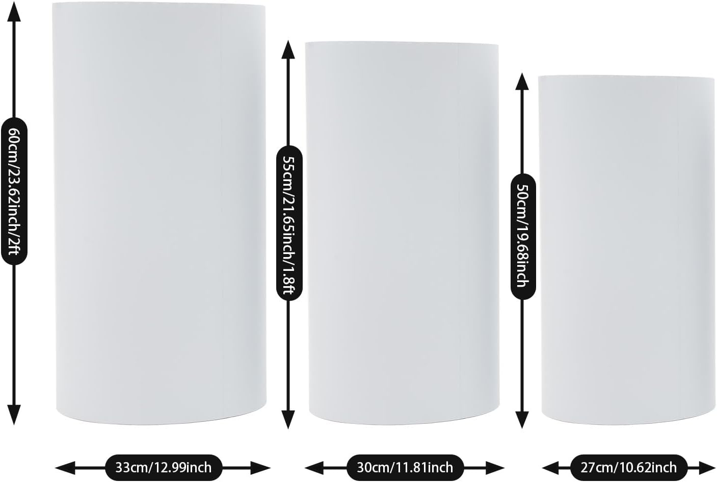 3-Piece Metal Cylinder Pedestal Stand Set - White Display for Parties