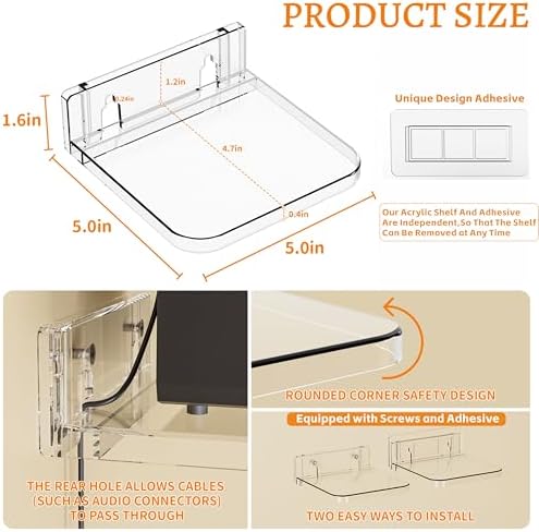 Yieach 5 Inch Mini Wall Shelf 4 Pack Clear Floating Display