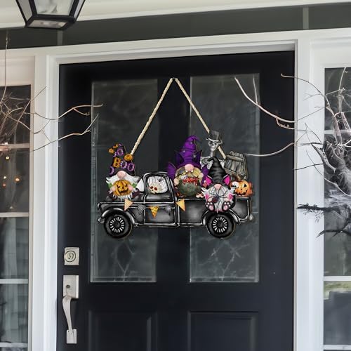 Halloween Door Welcome Sign with Rope and Wooden Design