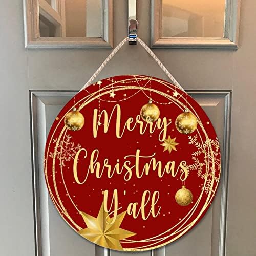 Christmas Gold Wreath Door Hanger Wood Sign 1