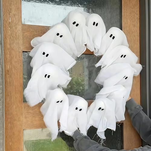 Lit Ghosts Wreath Halloween Decor Front Door