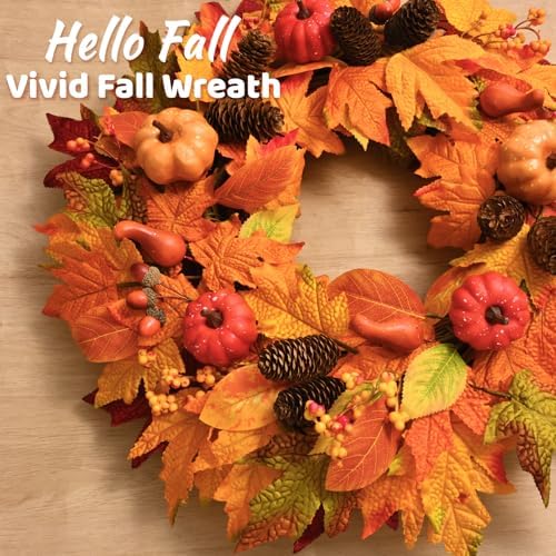 22 Inch Fall Wreath with Pumpkins and Pinecones