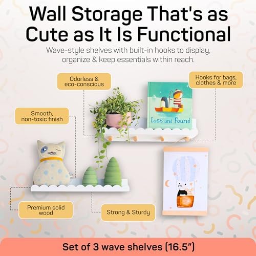 SANOA CO 3-Piece Floating Bookshelf for Kids Room