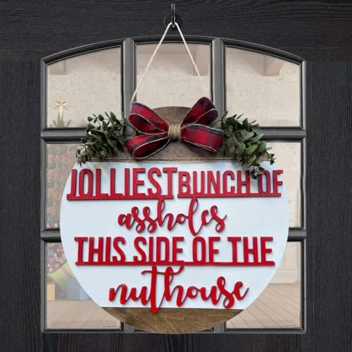 Festive Wooden Door Wreath with Linen Bow