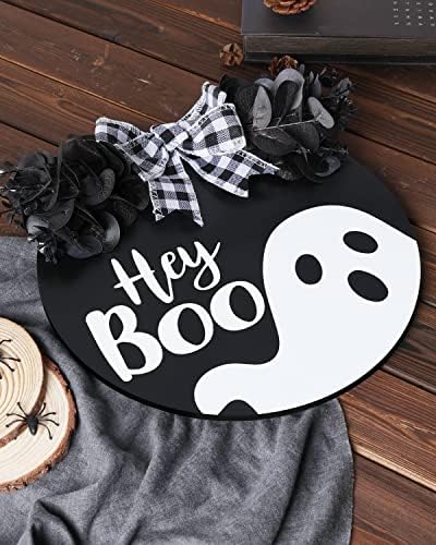 Black Halloween Wreath with Hey Boo Sign