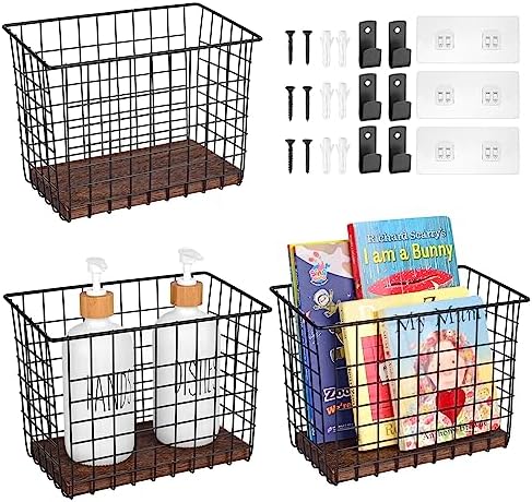 Light Dust Wall Hanging Baskets 3 Pack for Kitchen Organization